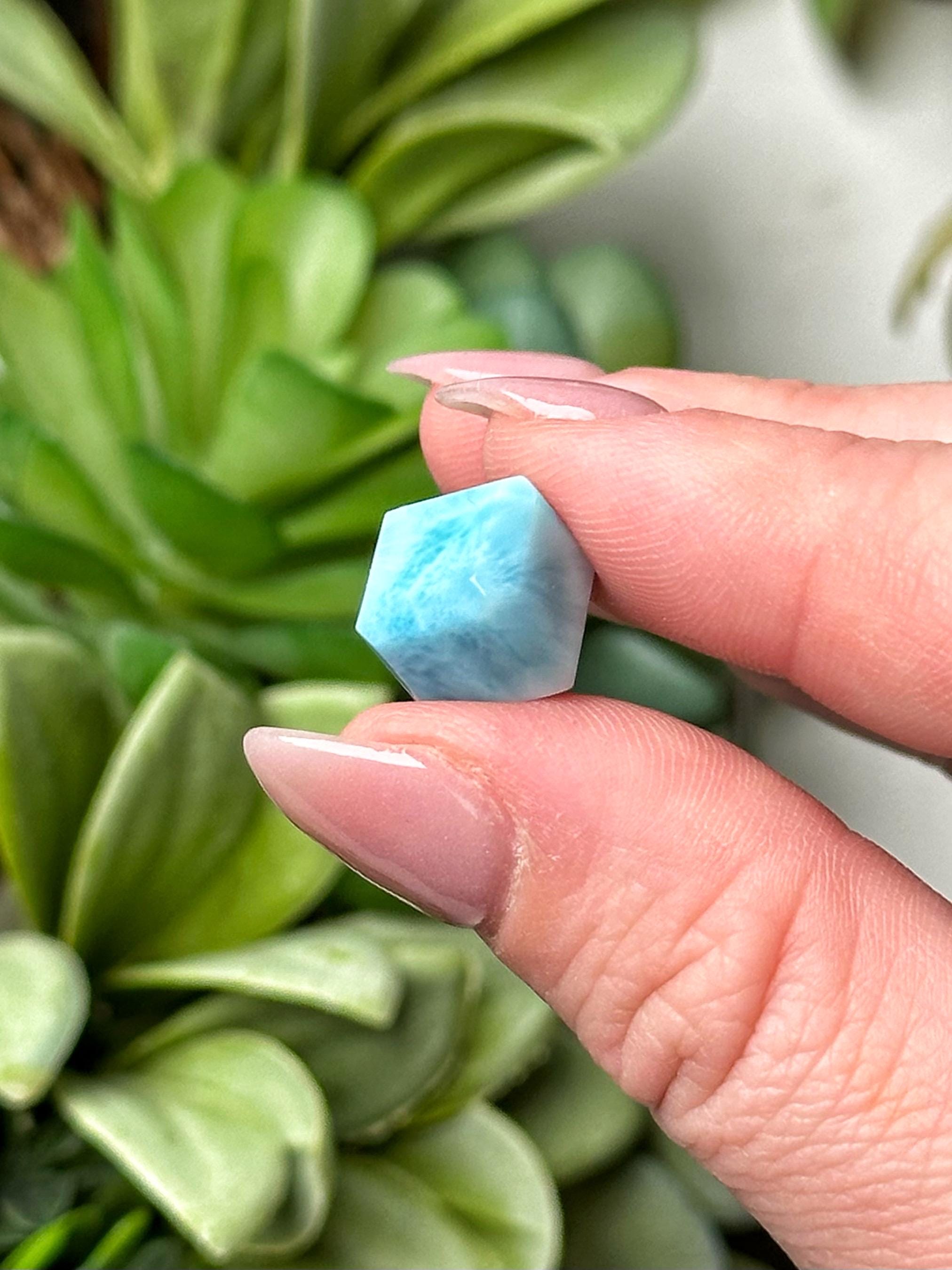 Mini Larimar Cube | 2g | - #1 (polished Blue Crystal Carving, Throat Chakra, Peace, Ocean)