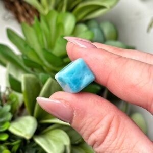 Mini Larimar Cube | 3g | - #11 (polished Blue Crystal Carving, Throat Chakra, Peace, Ocean)