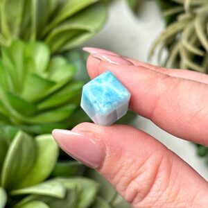 Mini Larimar Cube | 2g | - #2 (polished Blue Crystal Carving, Throat Chakra, Peace, Ocean)