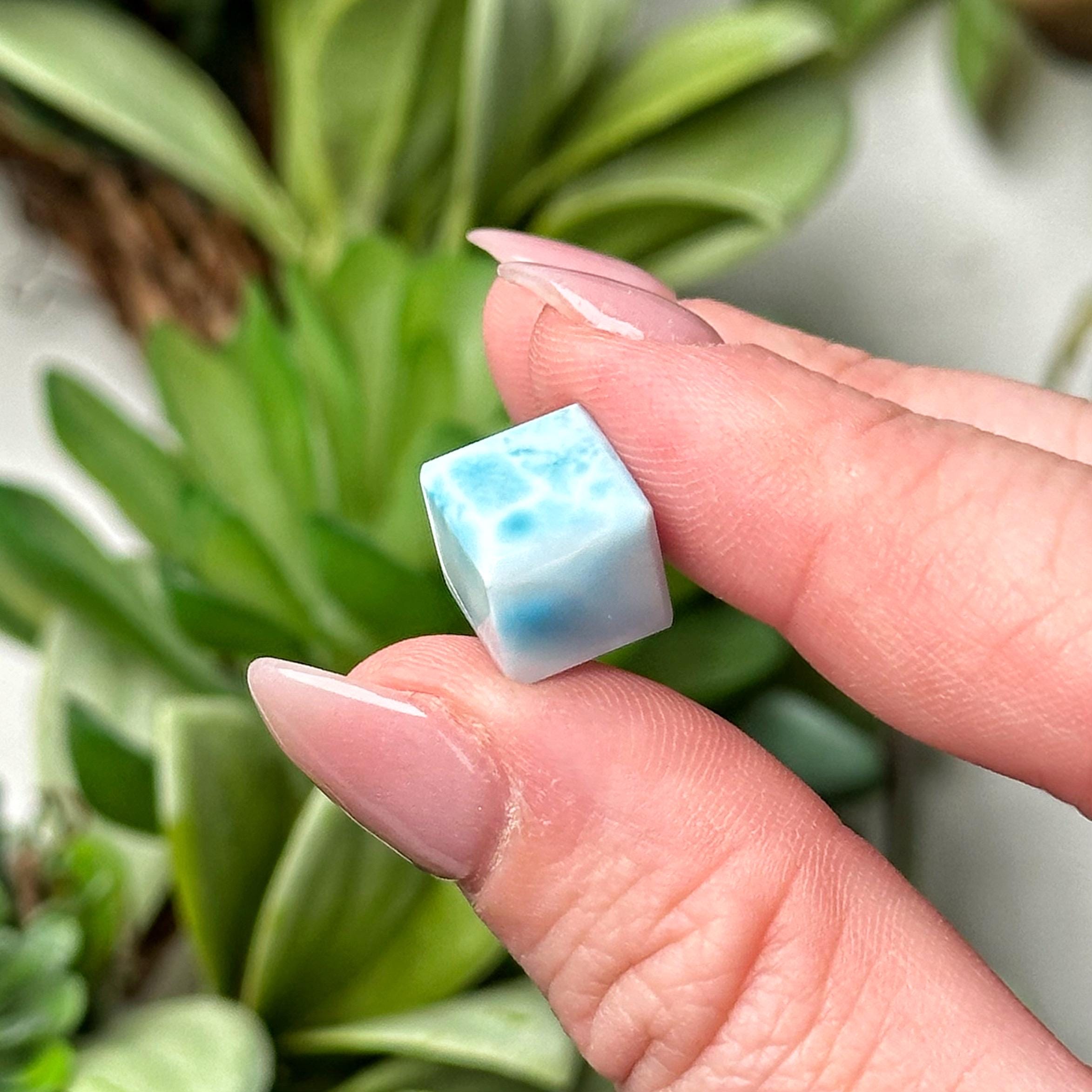 Mini Larimar Cube | 2g | - #4 (polished Blue Crystal Carving, Throat Chakra, Peace, Ocean)