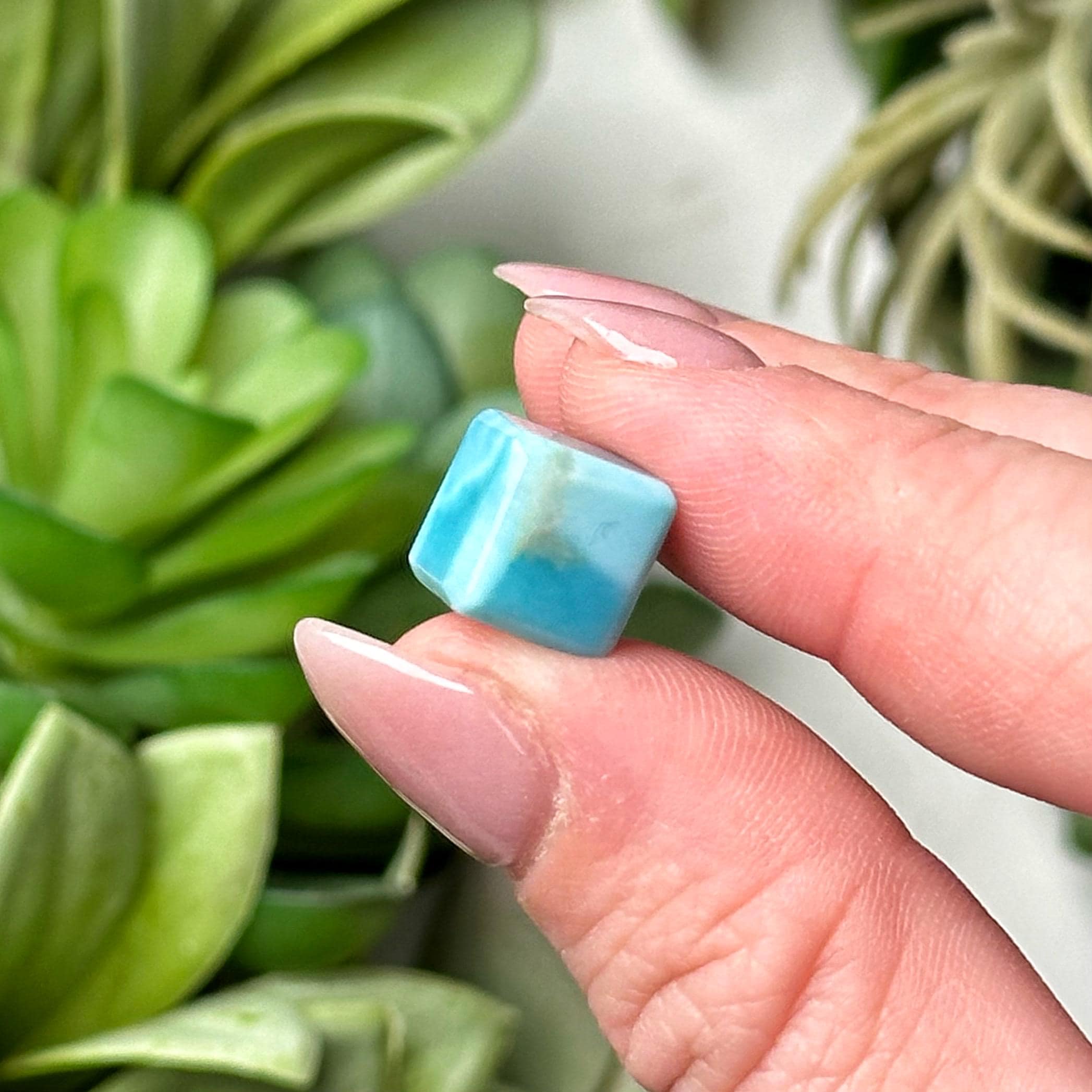 Mini Larimar Cube | 2g | - #7 (polished Blue Crystal Carving, Throat Chakra, Peace, Ocean)