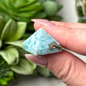 Larimar Mini Pyramid | 7g | - #2 (polished Blue Crystal Tower, Throat Chakra, Healing Stone, Peace)