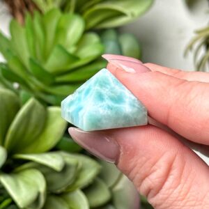 Larimar Mini Pyramid | 7g | - #6 (polished Blue Crystal Tower, Throat Chakra, Healing Stone, Peace)