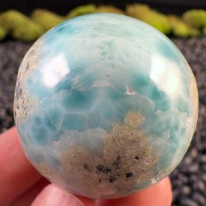 Polished Larimar Crystal Sphere - Natural Home Decor - Ocean Stone, Carved Gemstone Ball, 55959