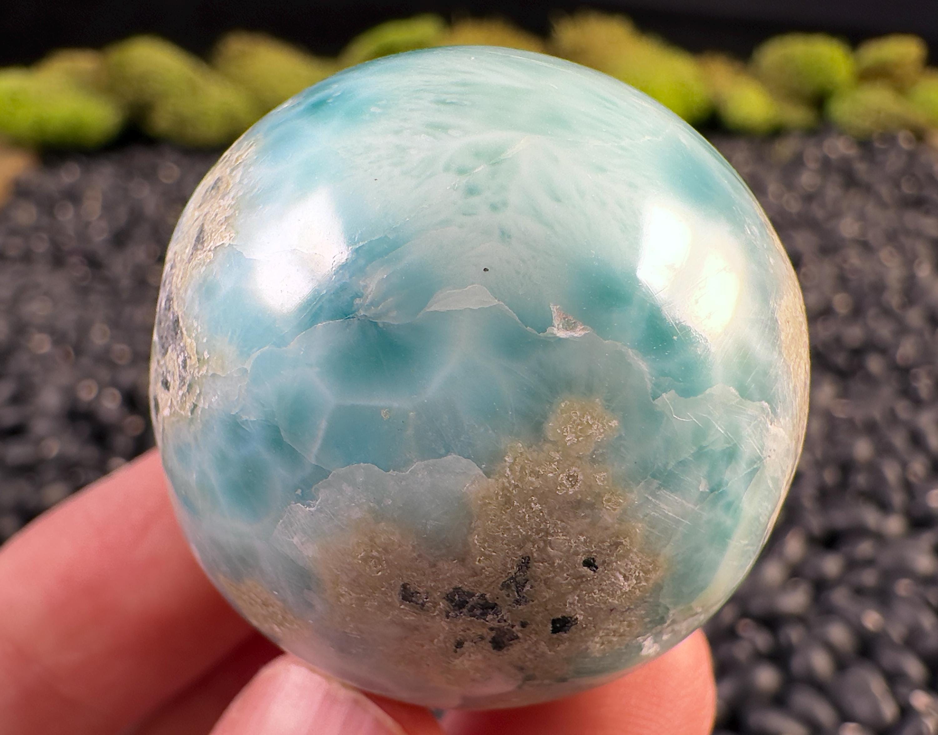 Polished Larimar Crystal Sphere - Natural Home Decor - Ocean Stone, Carved Gemstone Ball, 55959 Polished Larimar Crystal Sphere - Natural Home Decor - Ocean Stone, Carved Gemstone Ball, 55959