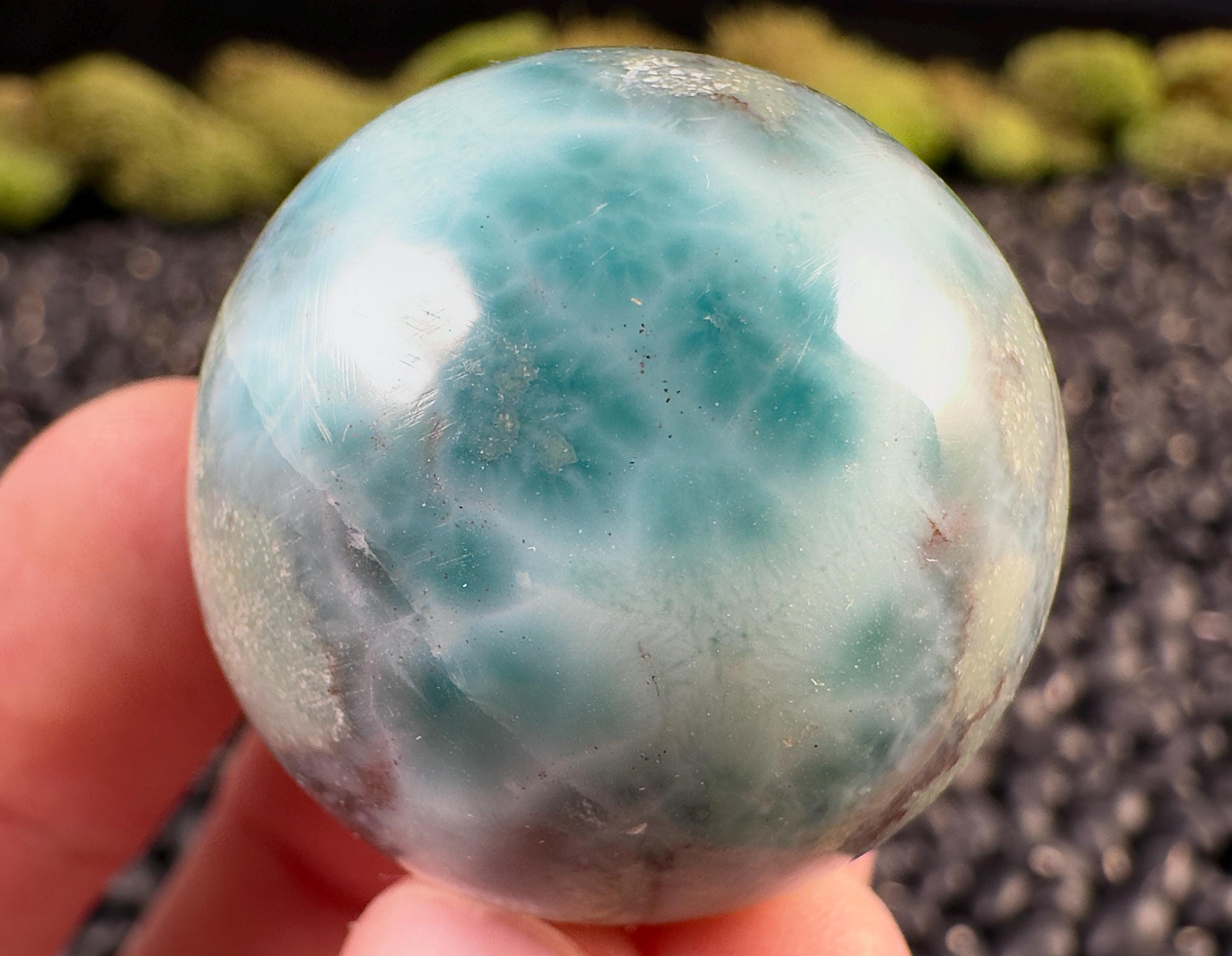 Polished Larimar Crystal Sphere - Natural Home Decor - Ocean Stone, Carved Gemstone Ball, 55957 Polished Larimar Crystal Sphere - Natural Home Decor - Ocean Stone, Carved Gemstone Ball, 55957