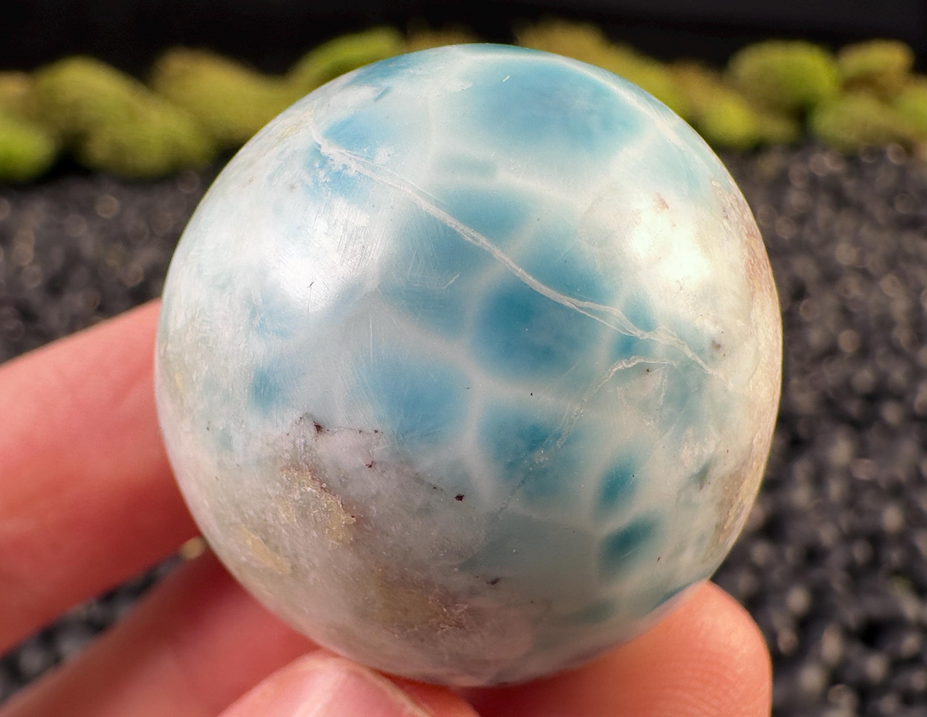 Polished Larimar Crystal Sphere - Natural Home Decor - Ocean Stone, Carved Gemstone Ball, 55962 Polished Larimar Crystal Sphere - Natural Home Decor - Ocean Stone, Carved Gemstone Ball, 55962