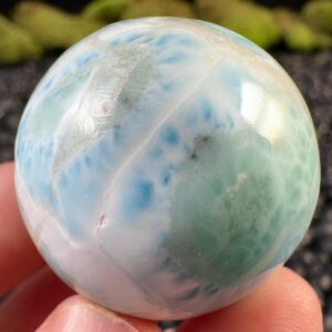Polished Larimar Crystal Sphere - Natural Home Decor - Ocean Stone, Carved Gemstone Ball, 55961