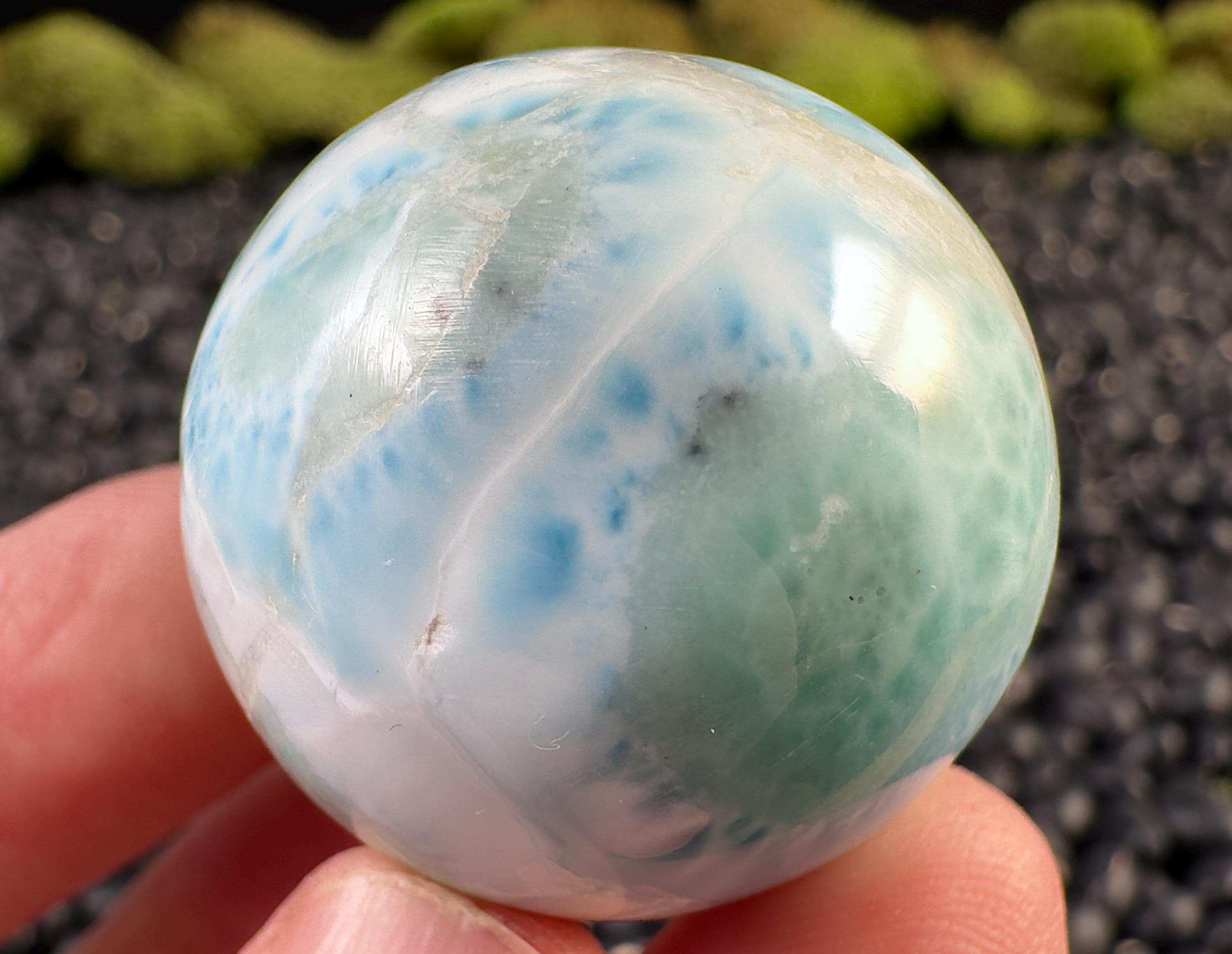 Polished Larimar Crystal Sphere - Natural Home Decor - Ocean Stone, Carved Gemstone Ball, 55961 Polished Larimar Crystal Sphere - Natural Home Decor - Ocean Stone, Carved Gemstone Ball, 55961