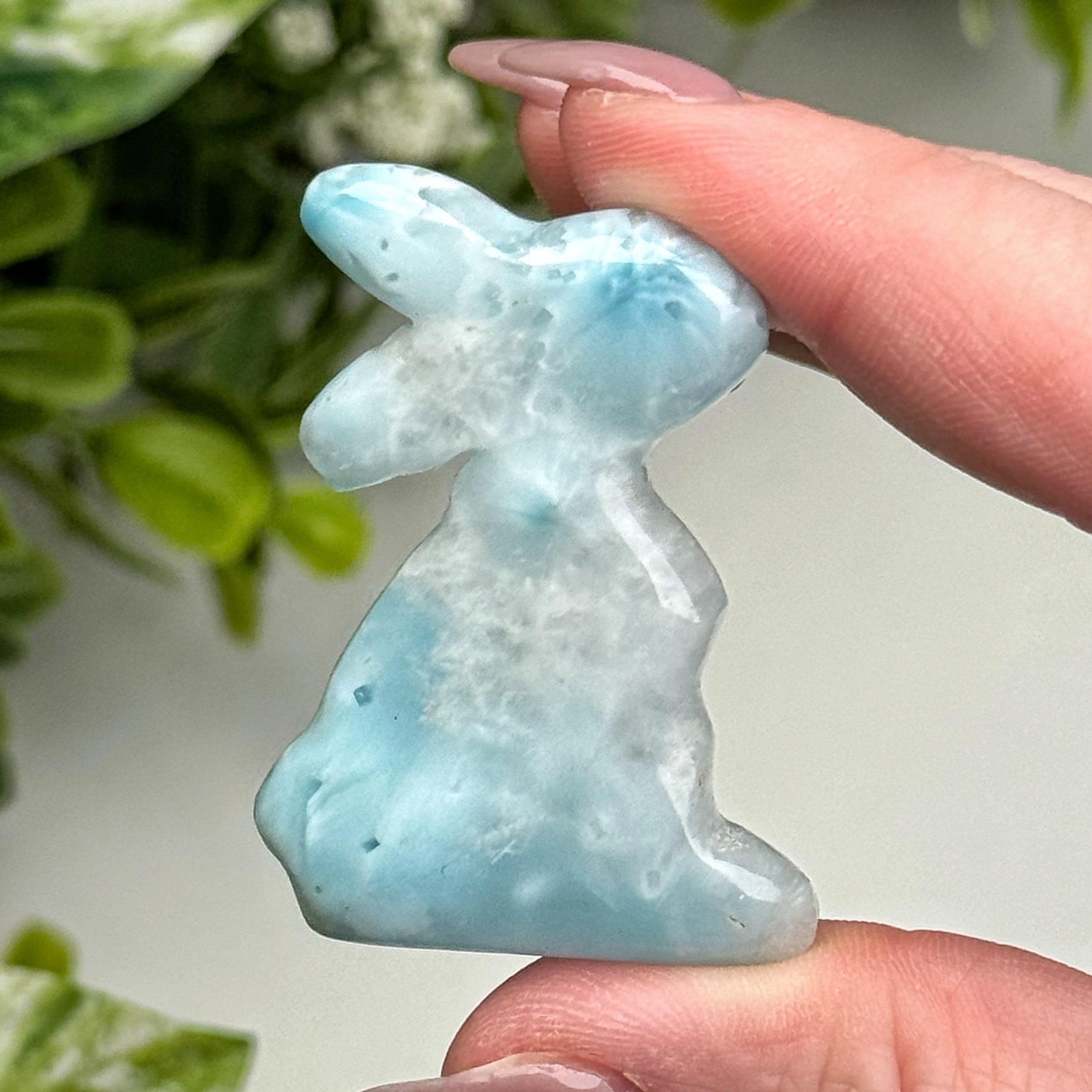 Larimar Rabbit | 15g | - #6 (polished Blue Crystal Carving, Throat Chakra, Peace, Ocean)