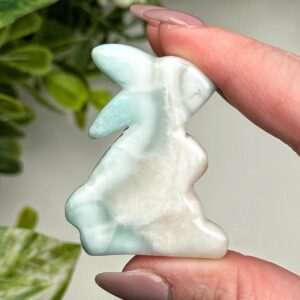 Larimar Rabbit | 22g | - #1 (polished Blue Crystal Carving, Throat Chakra, Peace, Ocean)