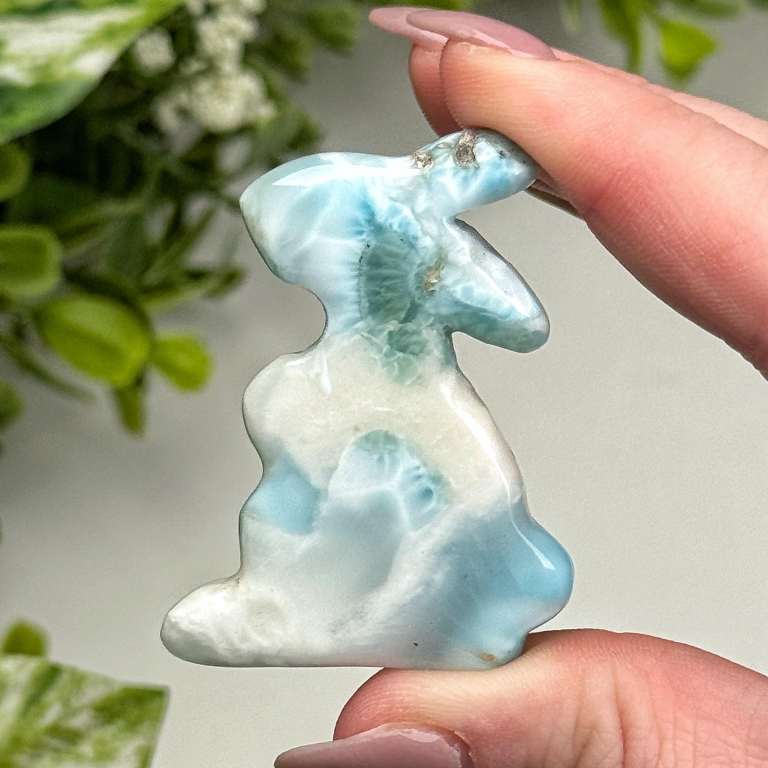 Larimar Rabbit | 23g | - #4 (polished Blue Crystal Carving, Throat Chakra, Peace, Ocean)