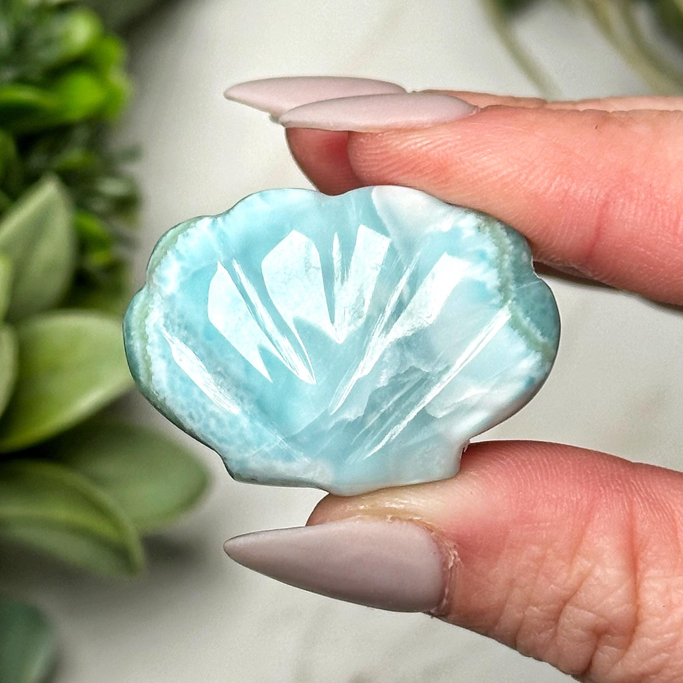 Larimar Shell | 11g | - #1 (polished Blue Crystal Carving, Throat Chakra, Peace, Ocean)