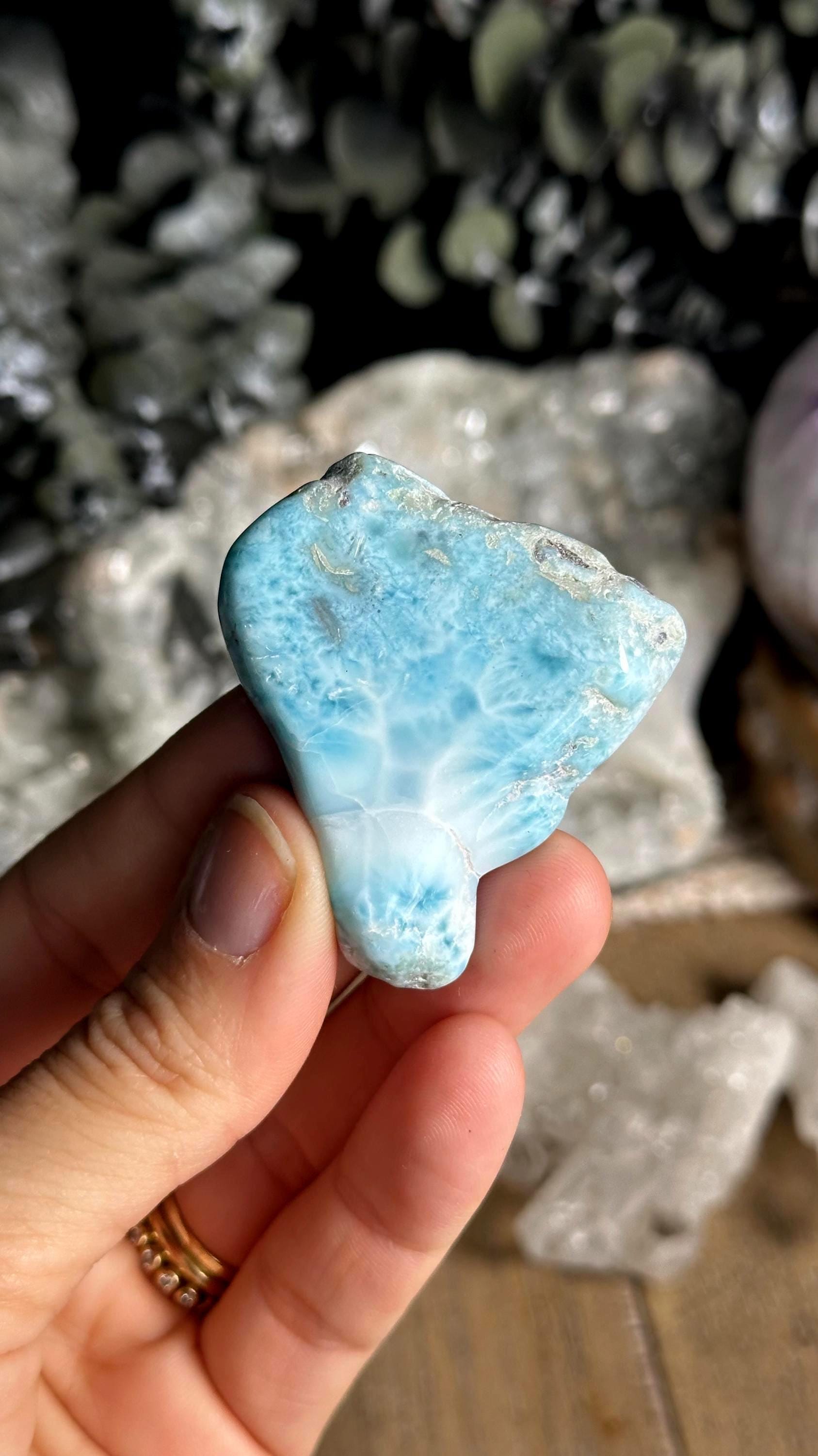 Larimar Slab: Polished Flat Stone, Fossil Mineral