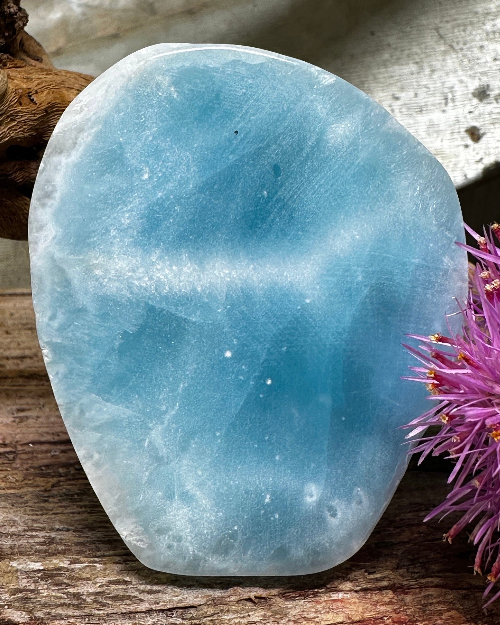Soothing Exceptional Quality Hand Polished Natural Larimar Slab From Dominican Republic, Atlantis Stone