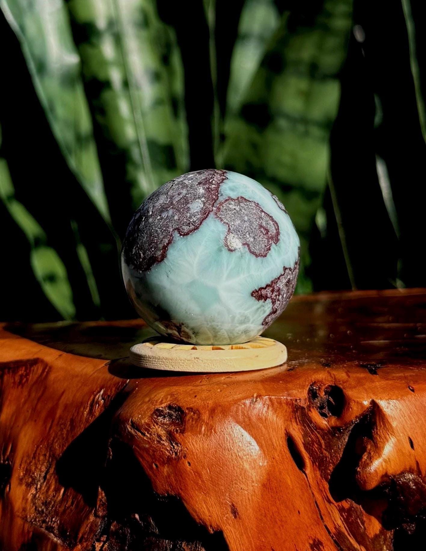 Larimar Sphere W / Stand – Throat Chakra, Soulmate Crystal Larimar Sphere W / Stand – Throat Chakra, Soulmate Crystal