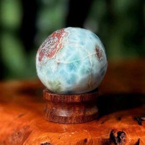 Larimar Sphere with Wooden Stand – Throat Chakra, Soulmate Crystal