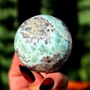 Larimar sphere w/ wooden stand - Larimar crystal