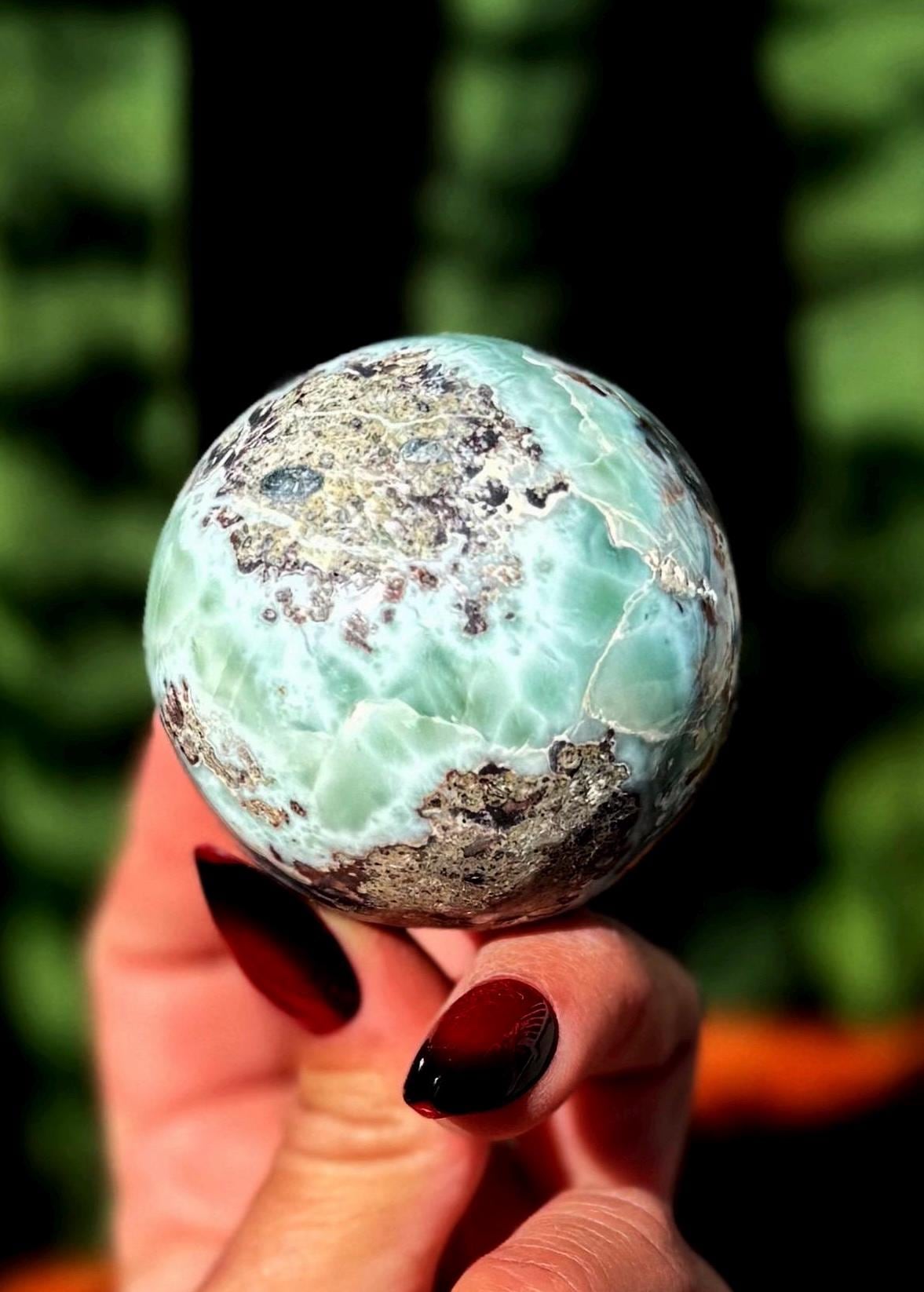 Larimar Sphere W/ Wooden Stand - Larimar Crystal