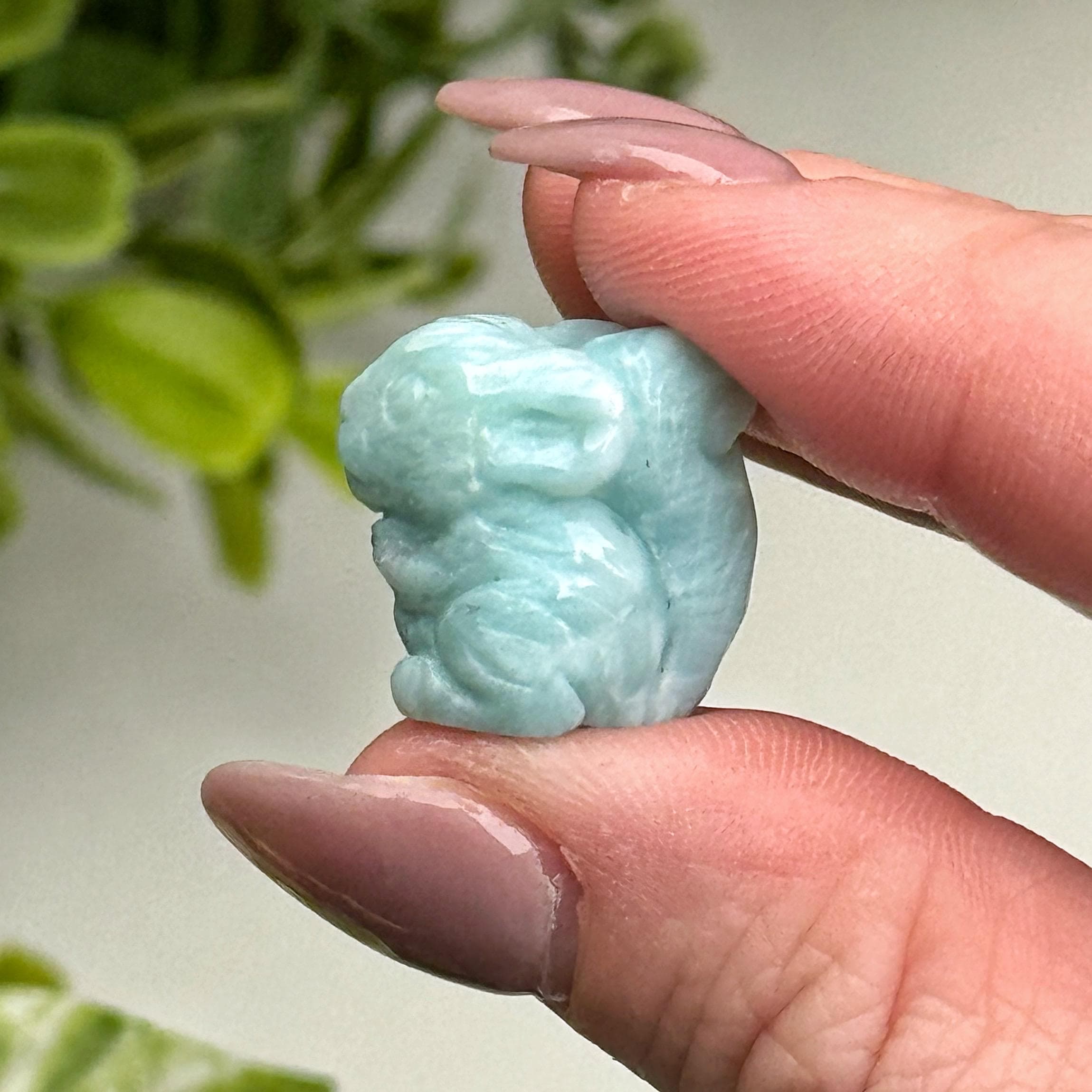 Larimar Squirrel | 5g | - #1 (polished Blue Crystal Carving, Throat Chakra, Peace, Ocean)
