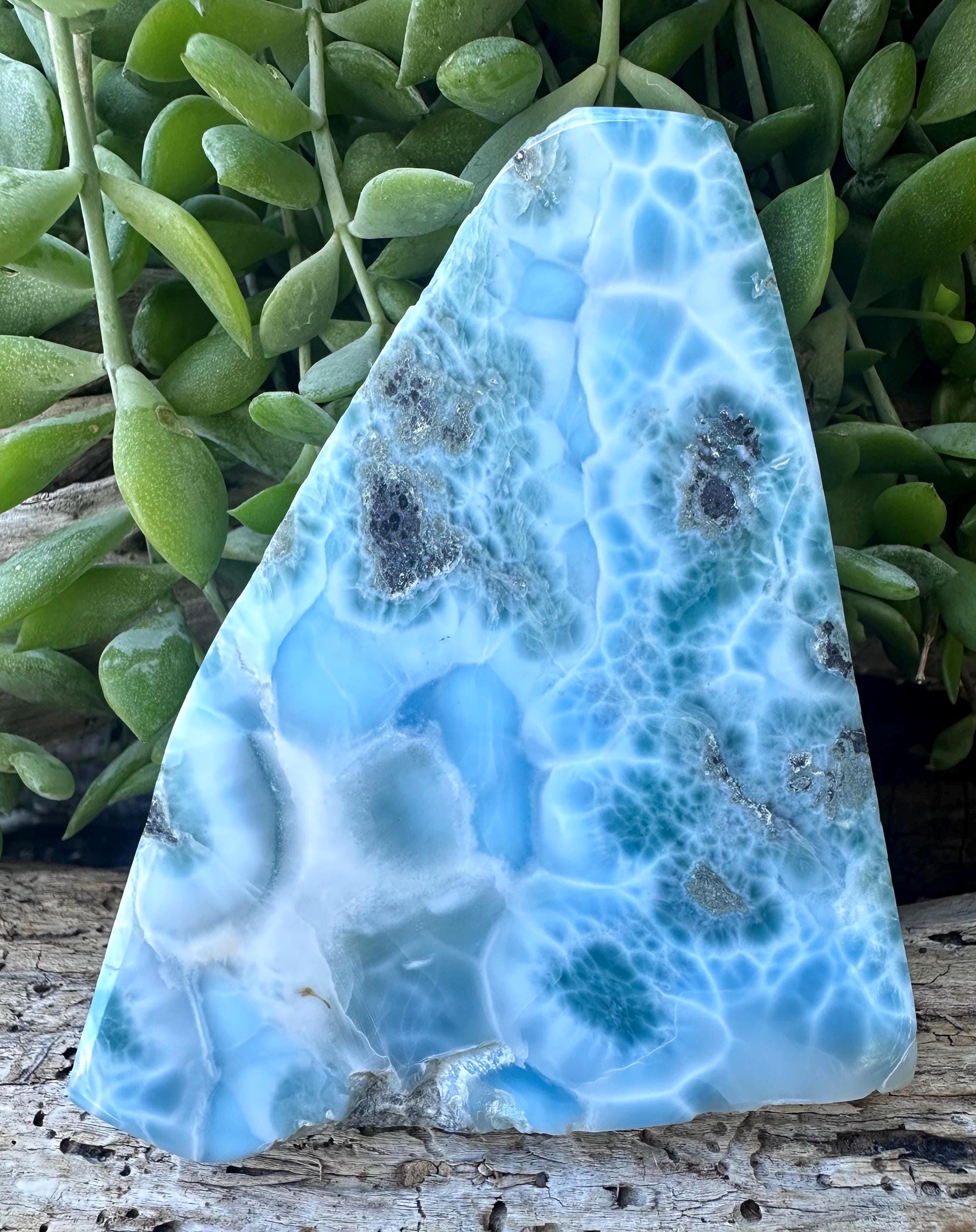 Translucent Larimar Slab: Hand Polished Atlantis Stone, Dominican Republic