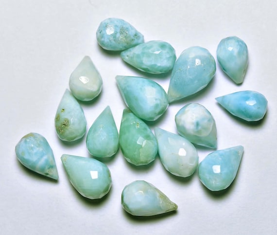 Larimar Teardrop Beads - 10 Pcs - Natural Beautiful Larimar Faceted Teardrops Briolettes - Side Drilled Drops,size Is 7x10-8x12mm #716 Larimar Teardrop Beads - 10 Pcs - Natural Beautiful Larimar Faceted Teardrops Briolettes - Side Drilled Drops,size Is 7x10-8x12mm #716