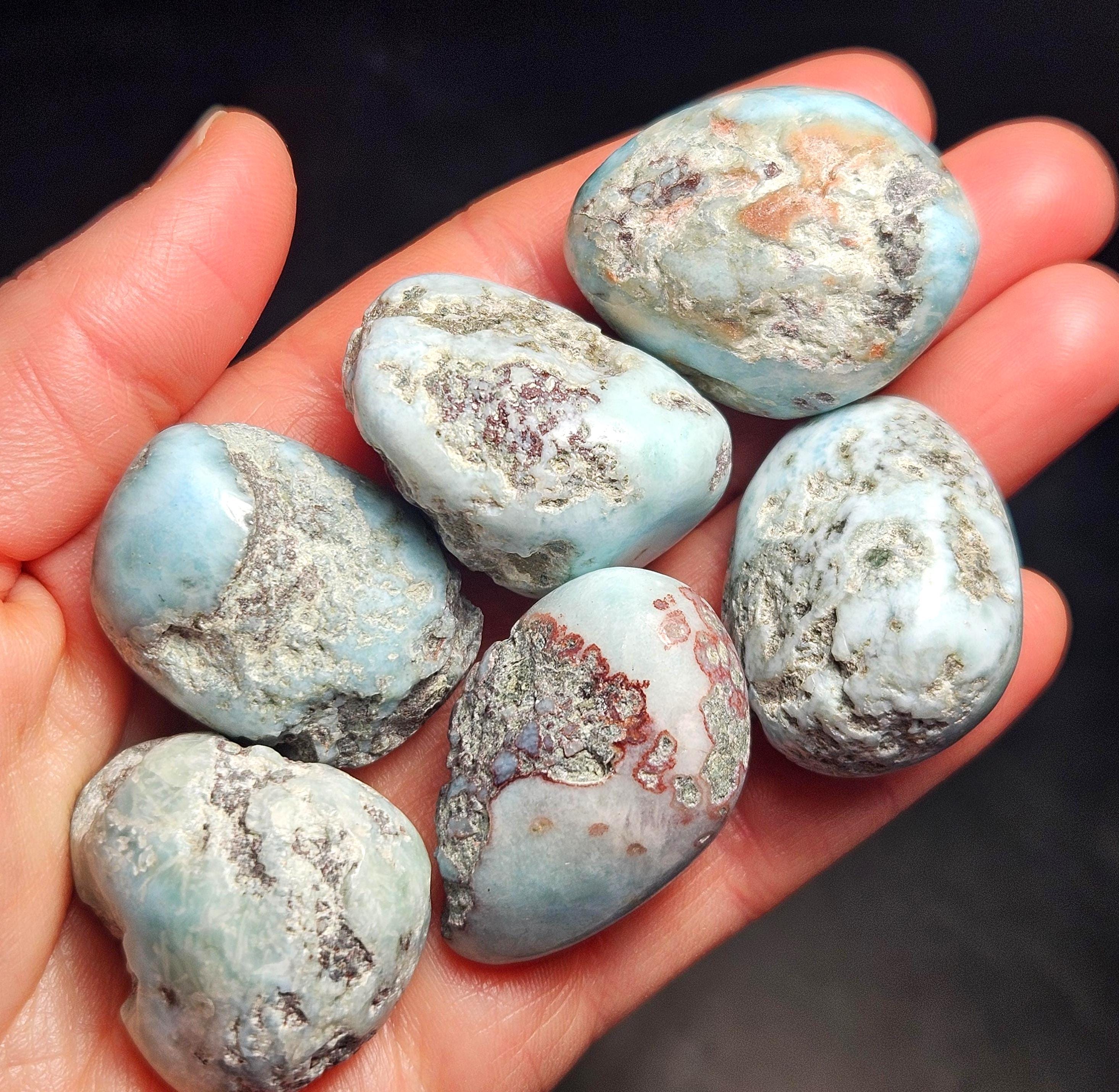 Polished Larimar Tumbled Stone, 1-1.25" - Blue Larimar Crystal Polished Larimar Tumbled Stone, 1-1.25" - Blue Larimar Crystal