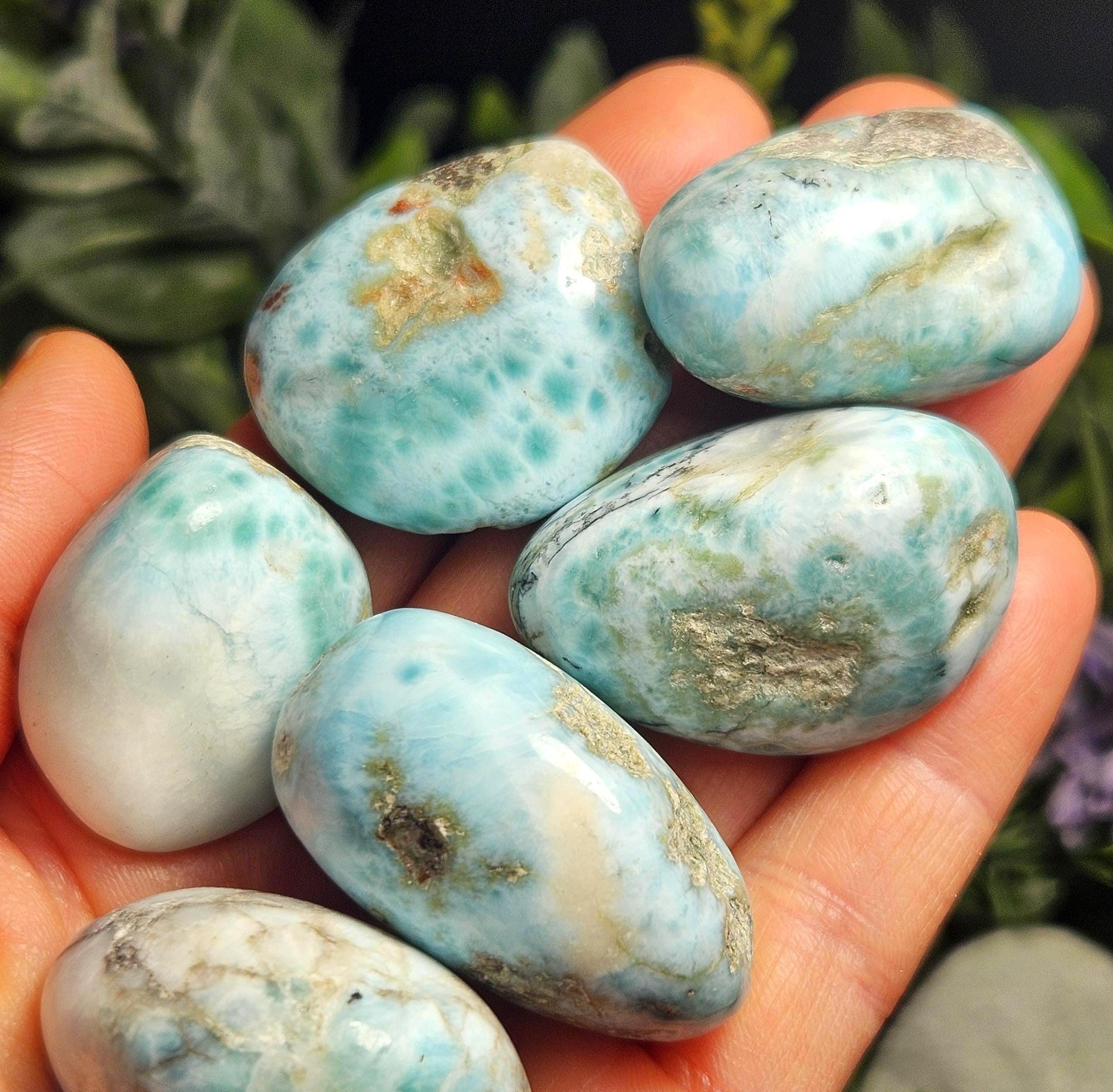 Larimar Tumbled Stone, 1-1.5" - Blue Pectolite Palmstone Crystal