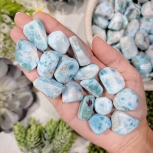 Larimar Tumble | S, M, L | - No. 402 (polished Blue Crystal Pocket Stone, Throat Chakra, Peace) Larimar Tumble | S, M, L | - No. 402 (polished Blue Crystal Pocket Stone, Throat Chakra, Peace)