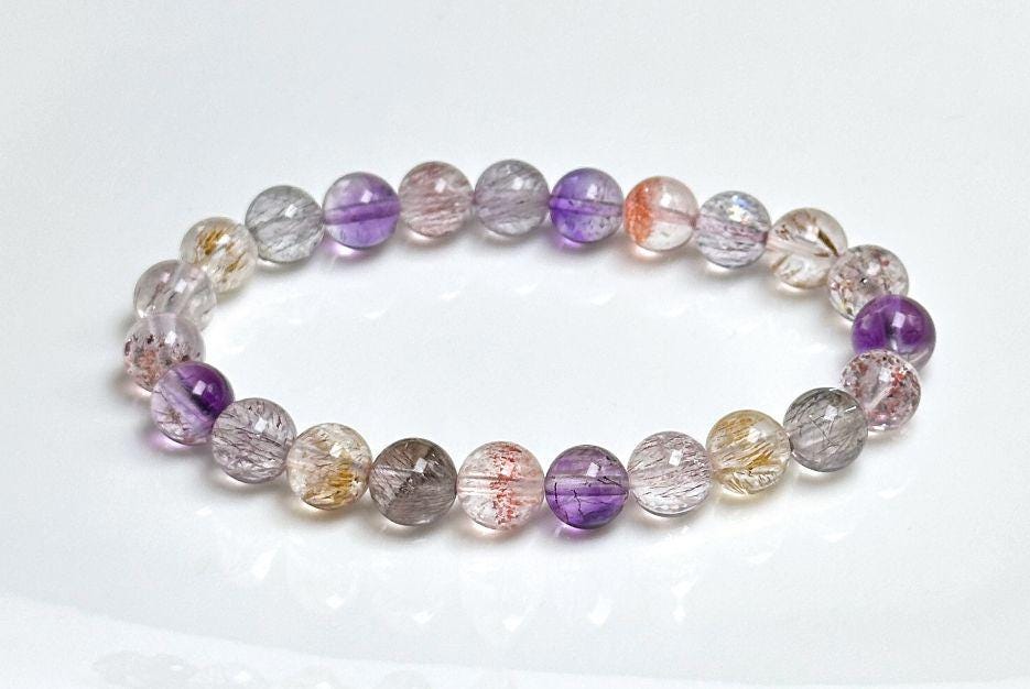 8mm, Certified Natural Super Seven Bracelet, Super 7 Quartz Bracelet, Lepidocrocite Quartz Bracelet, 天然净水体超七水晶手串