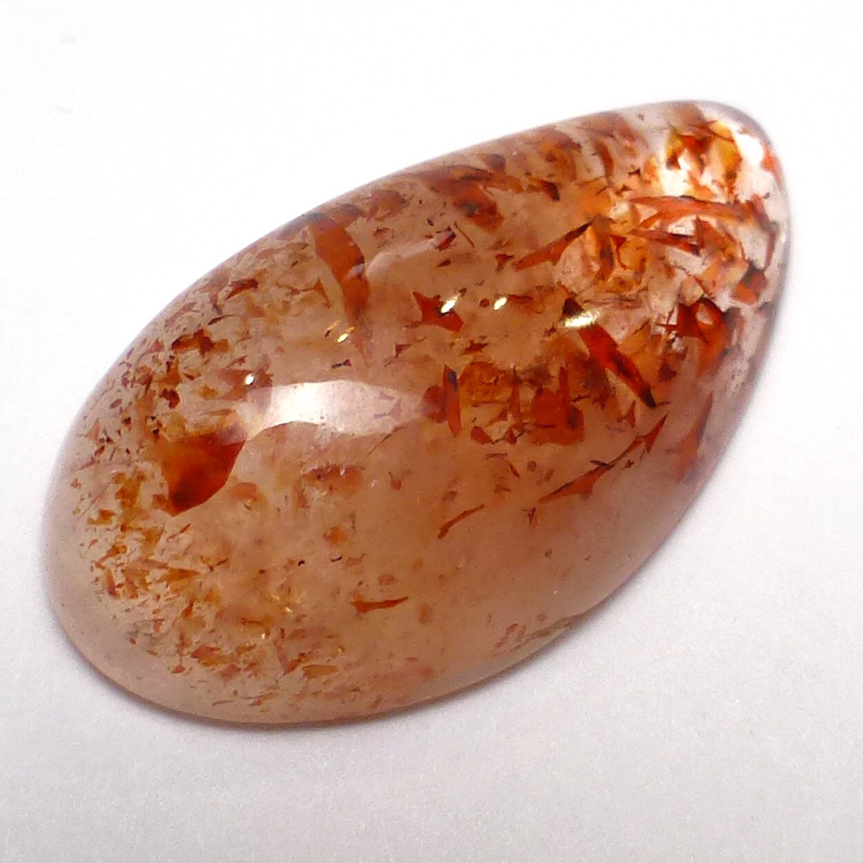 Hematite Quartz Cabochon Hematoid Rare Red Inclusions Free Form Hand Cut Clear Crystal Domed Lepidocrocite Madagascar Ring Stone Quality