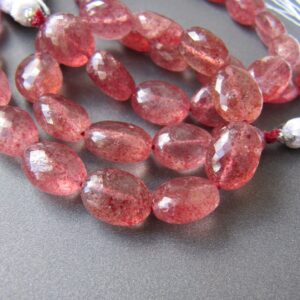 Lepidocrocite Oval Beads • 8-11mm • Strawberry Quartz Nuggets • AAA micro faceted • Natural Gemstone • Dusty Rose Red • Tariff Free to USA