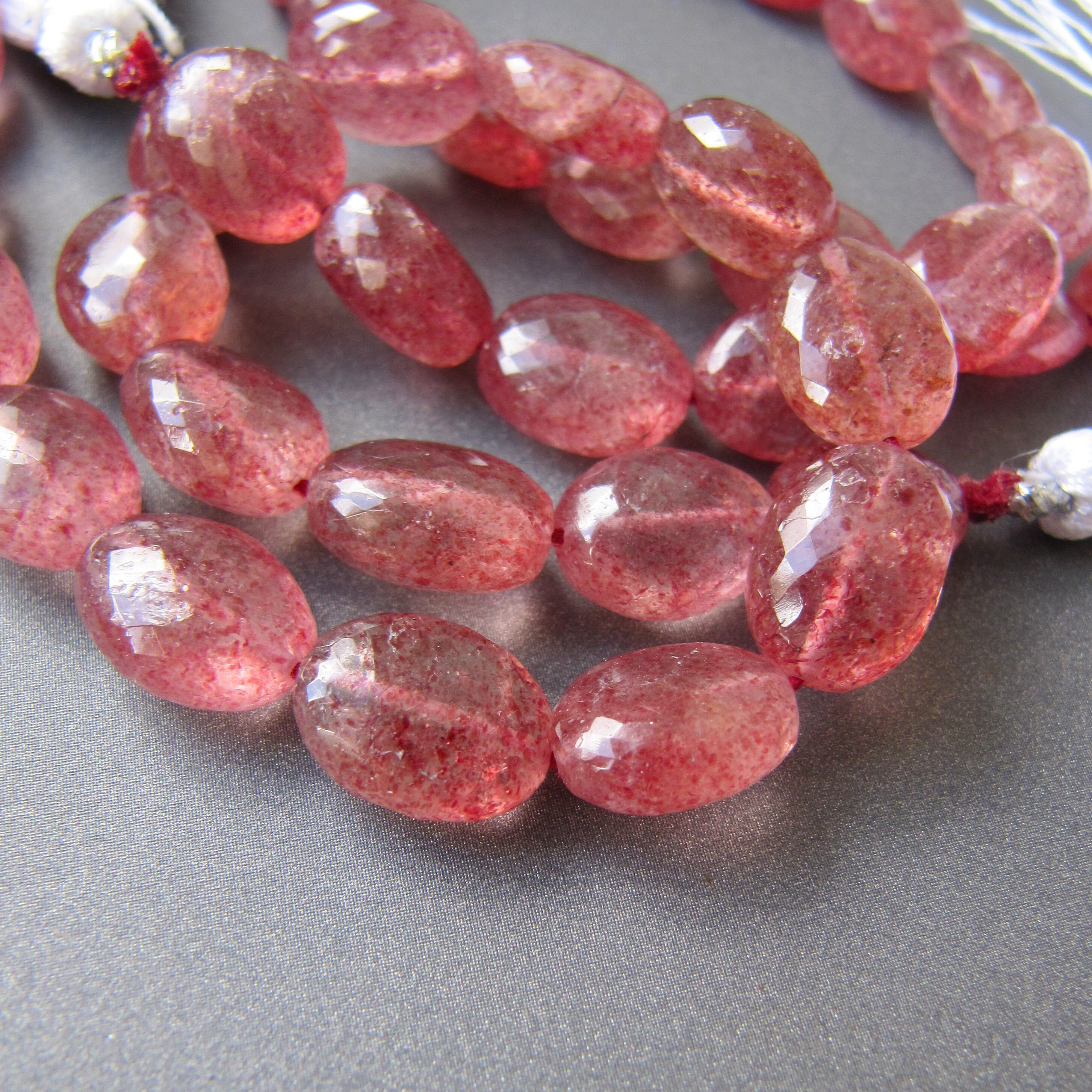 Lepidocrocite Oval Beads • 8-11mm • Strawberry Quartz Nuggets • Aaa Micro Faceted • Natural Gemstone • Dusty Rose Red • Tariff Free To Usa