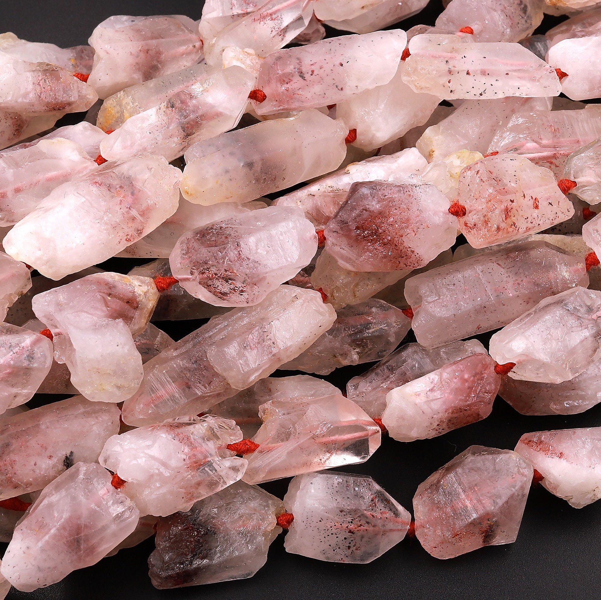 Rare Natural Red Lepidocrocite Quartz Beads Raw Freeform Crystal Spike Nuggets In Natural Shape 15.5" Strand Rare Natural Red Lepidocrocite Quartz Beads Raw Freeform Crystal Spike Nuggets In Natural Shape 15.5" Strand