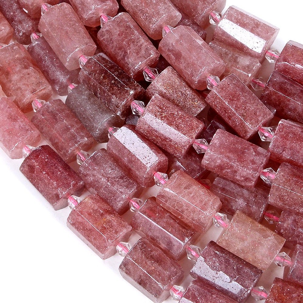 17-19x11-13mm Strawberry Lepidocrocite Quartz Gemstone Faceted Round Tube Loose Beads (s13)