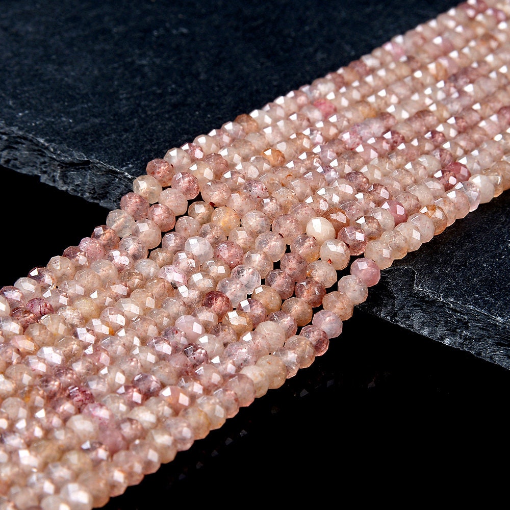 4x3mm Strawberry Lepidocrocite Quartz Gemstone Natural Grade Aa Micro Faceted Rondelle Beads 15 Inch Full Strand (80016401-p62)