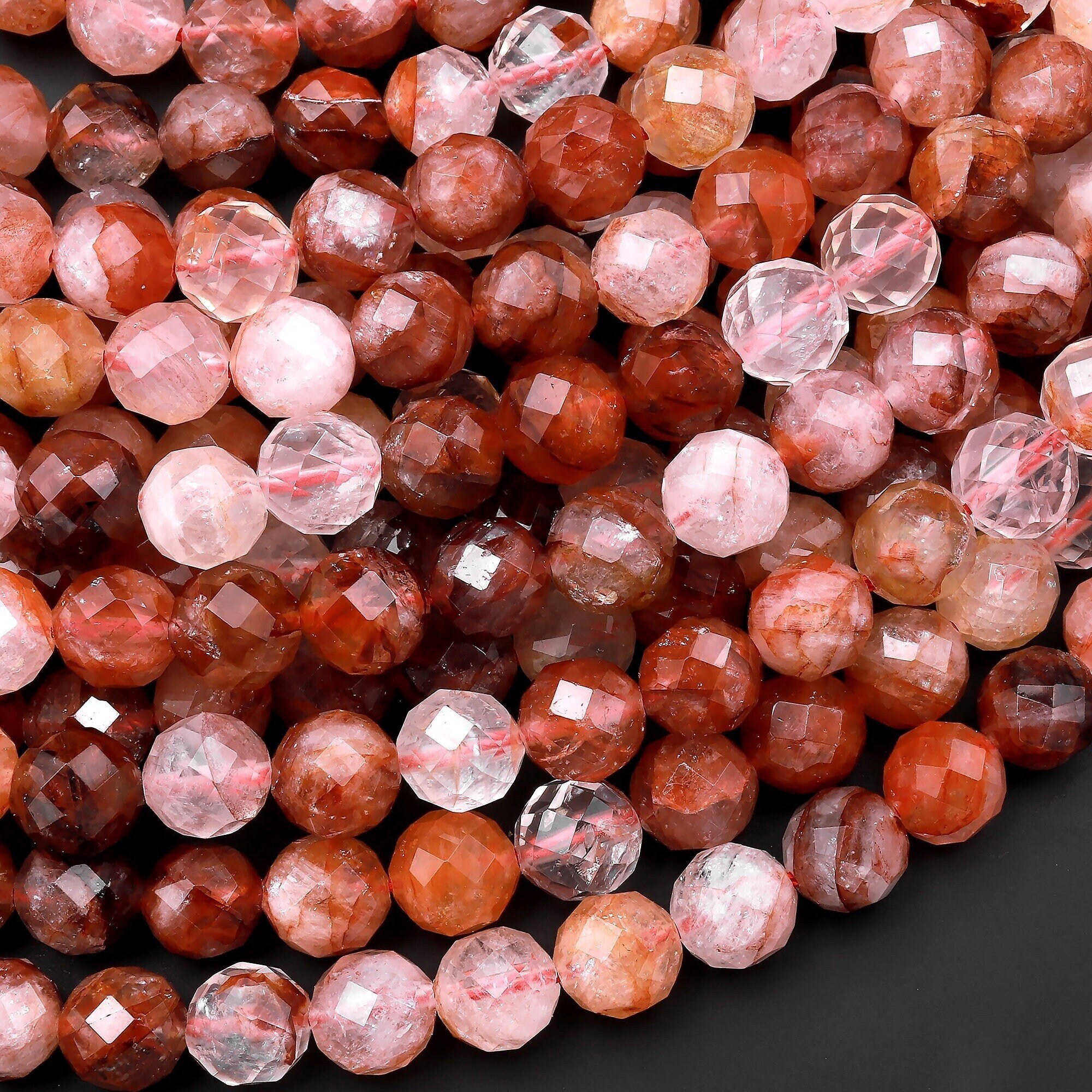 Aaa Faceted Natural Red Hematoid Lepidocrocite Quartz 6mm 8mm 10mm Round Beads Rare Red Quartz Crystal Powerful Energy Stone 15.5" Strand
