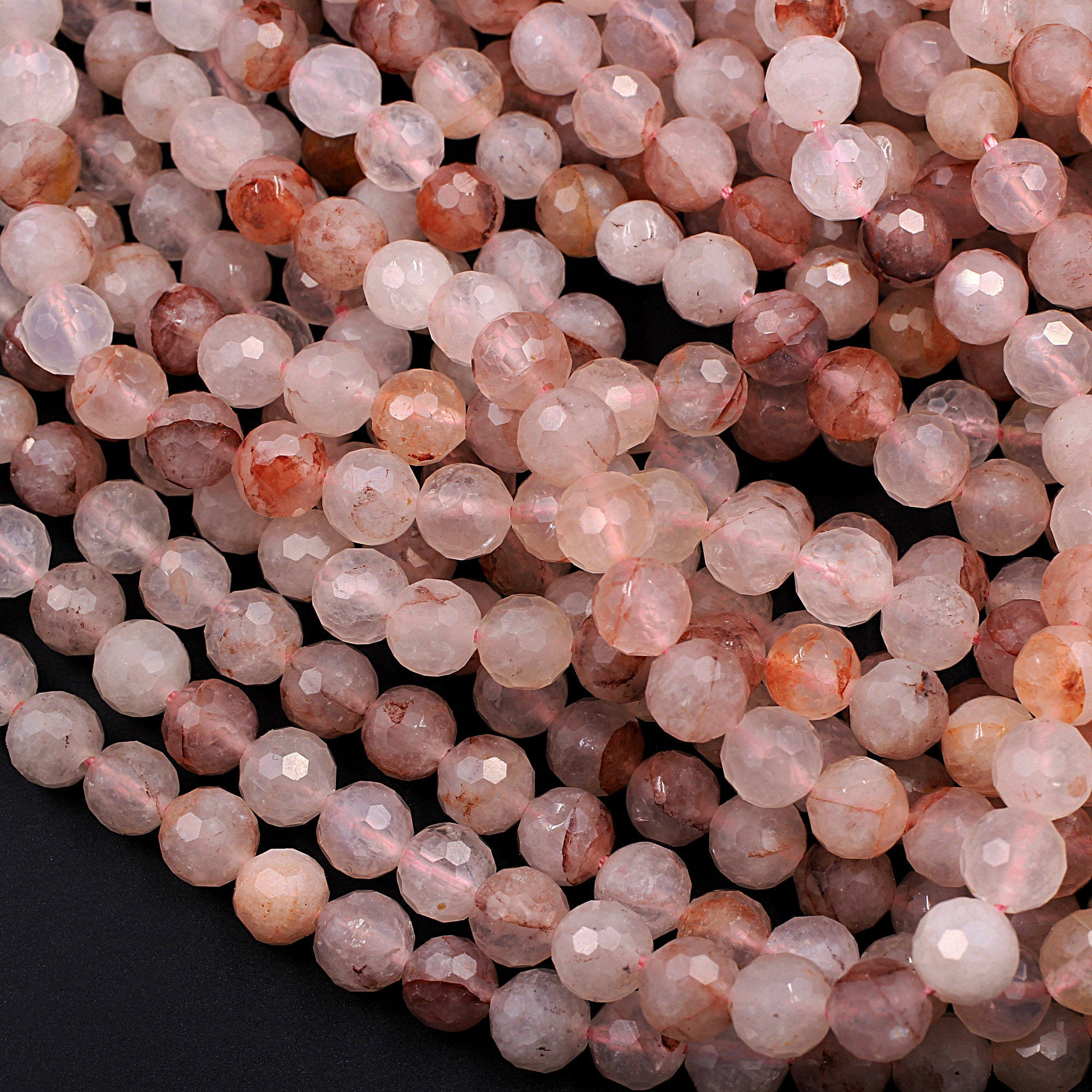 Faceted Red Hematoid Lepidocrocite Quartz 6mm 8mm 10mm Round Beads Rare Red Quartz Crystal Powerful Energy Stone 15.5" Strand