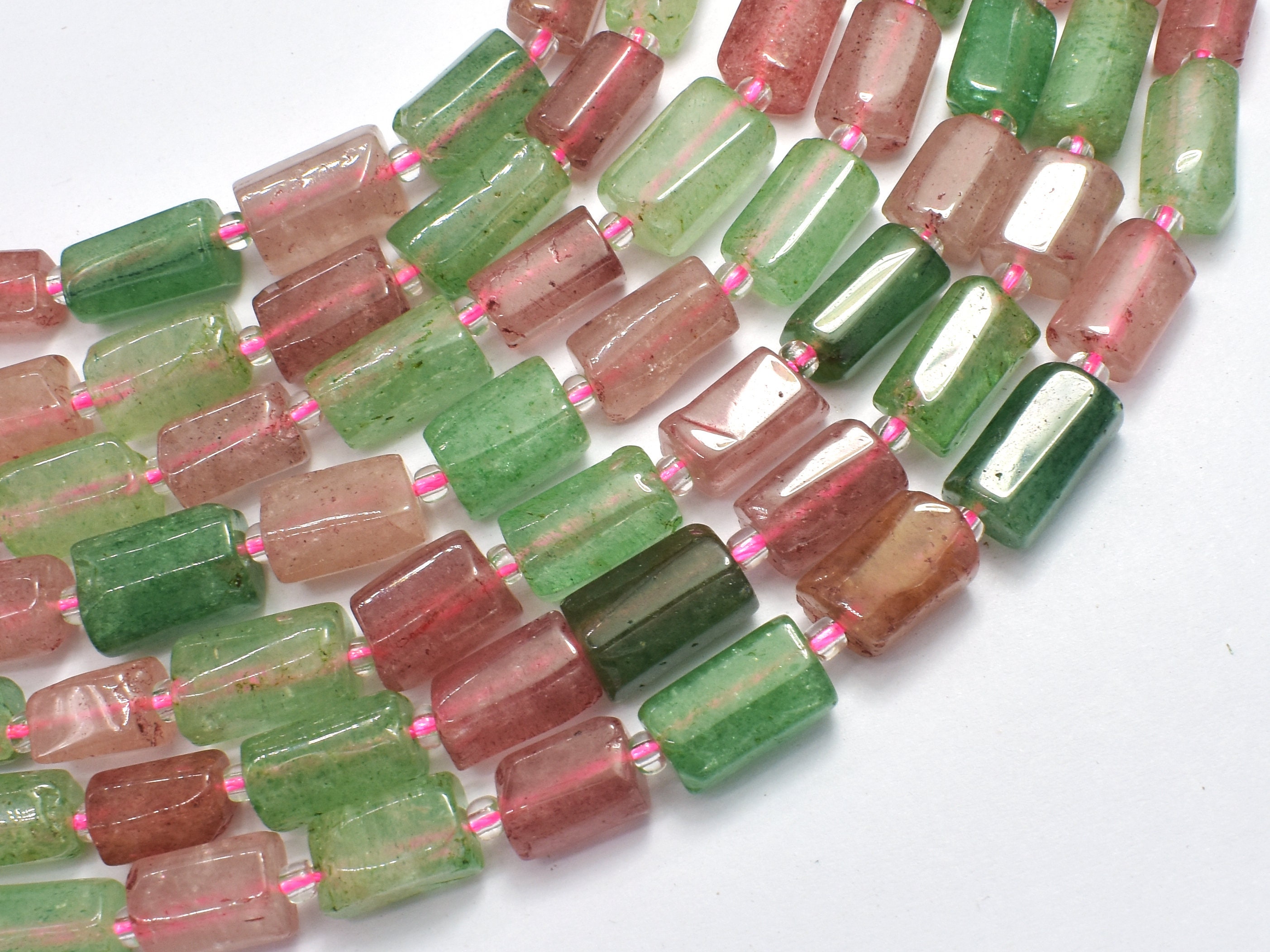 Strawberry Quartz, Green Strawberry Quartz, Lepidocrocite, 7x12mm Faceted Tube, 15.5 Inch, Approx. 29 Beads, Hole 1mm (415015001)