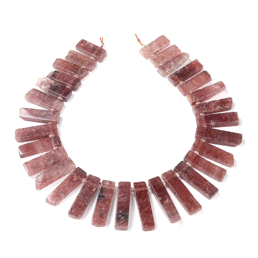 43x11-25x10mm Natural Strawberry Lepidocrocite Quartz Gemstone Gradated Slice Stick Points Loose Beads 15.5 Inch Full Strand (80016532-s15)