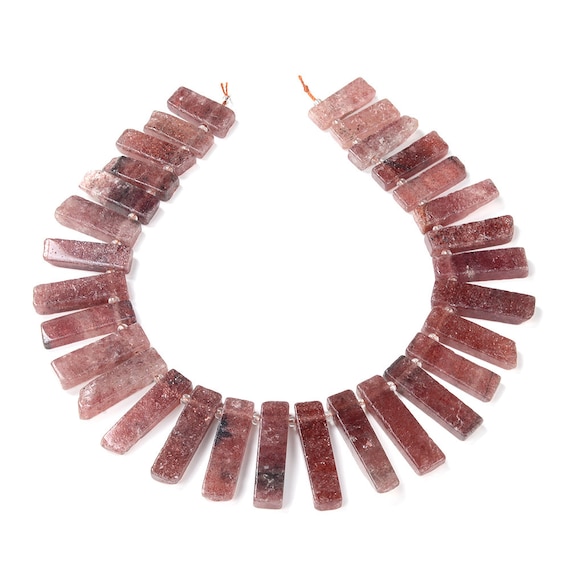 43x11-25x10mm Natural Strawberry Lepidocrocite Quartz Gemstone Gradated Slice Stick Points Beads 15.5 Inch Full Strand (80016532-s15)