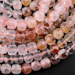 Natural Golden Red Lepidocrocite Quartz Faceted 7mm 8mm Cube Beads Translucent Gemstone 15.5" Strand