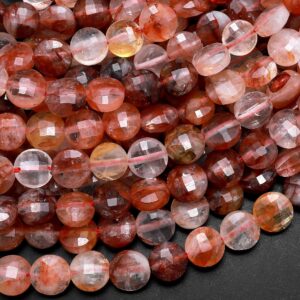 Natural Red Lepidocrocite Quartz Faceted 8mm Coin Beads 15.5" Strand