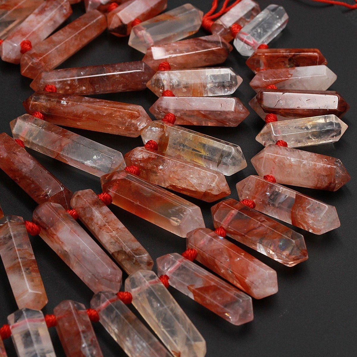 Aaa Lepidocrocite Quartz Beads Double Terminated Points Top Side Drilled Super Gemmy Natural Red Quartz Crystal Focal Pendant 15.5" Strand
