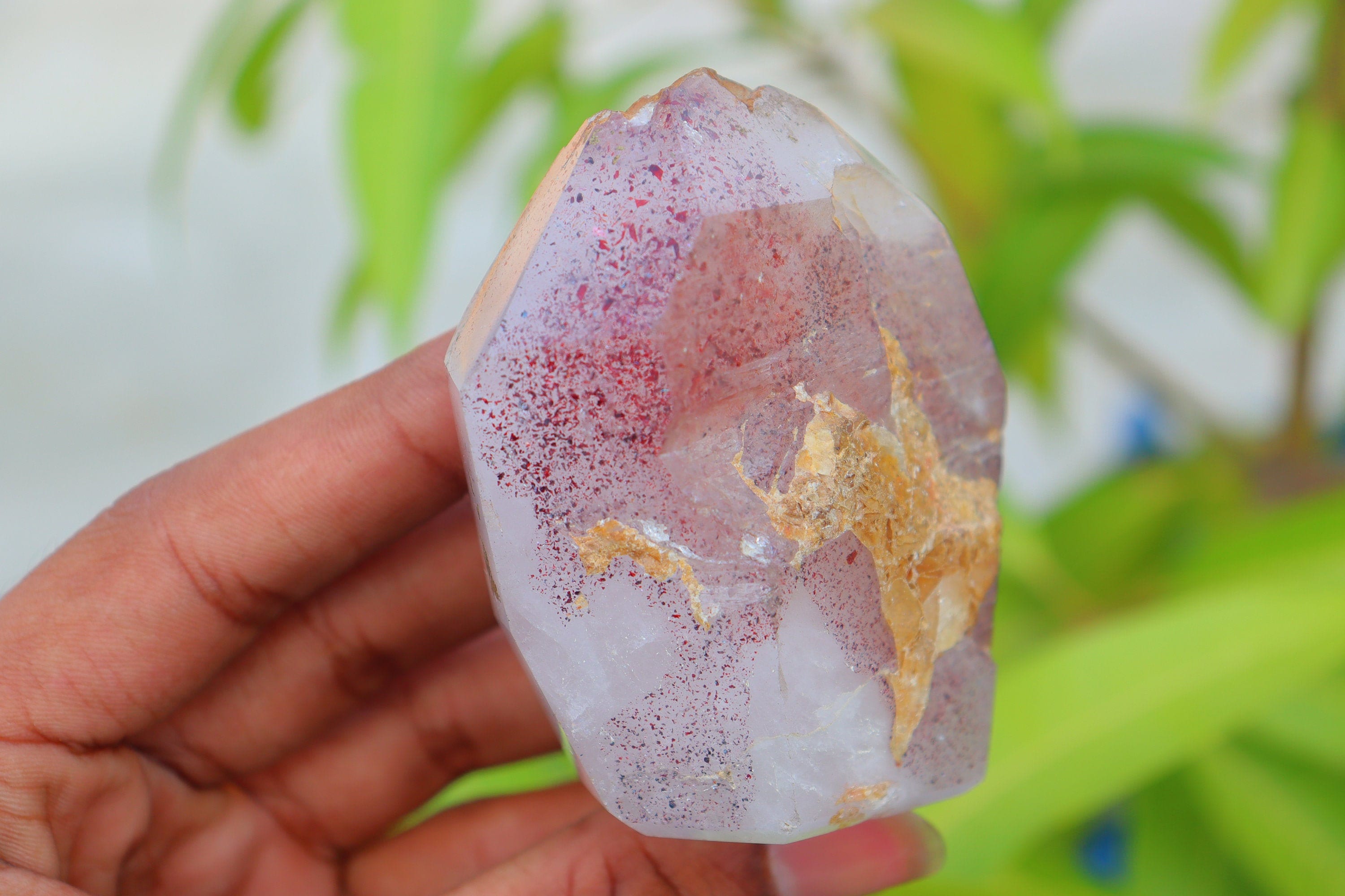 Unique Polished Harlequin Fire Quartz Crystal, Harlequin Disco Quartz, Lepidocrocite Red Quartz, Lepidocrocite Specimen, Harlequin Specimen