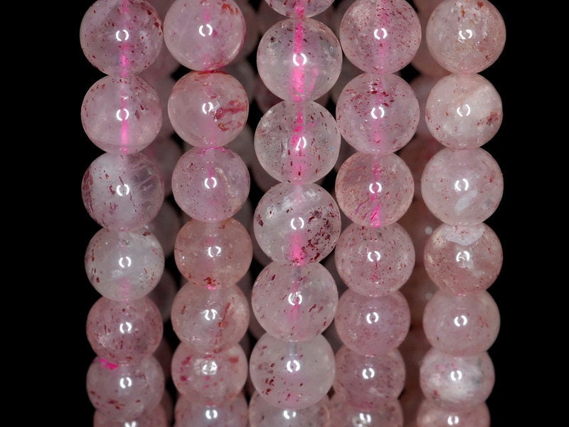 7mm Pink Strawberry Lepidocrocite Quartz Gemstone Round Loose Beads 7 Inch Half Strand (90190536-827)