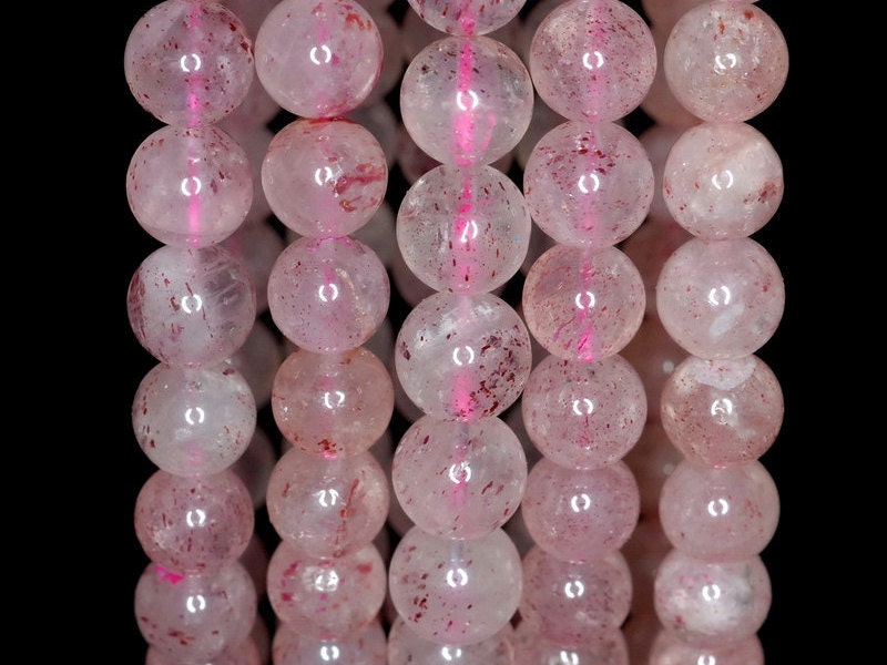 8mm Pink Strawberry Lepidocrocite Quartz Gemstone Round Loose Beads 7 Inch Half Strand (90190538-827)