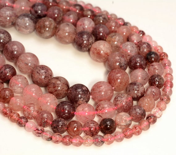 Genuine Strawberry Lepidocrocite Quartz Gemstone 4mm 6mm 8mm 10mm Round Loose Beads Full Strand