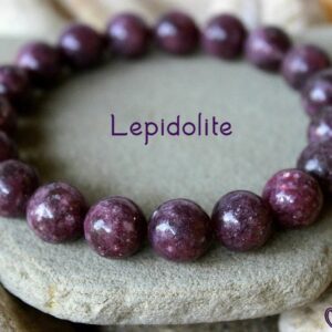 10mm Lepidolite Gemstone Bracelet, Rubellite Lepidolite Jewelry, Purple Gemstone Bead Bracelet, Chakra Healing Balancing Energy Bracelet