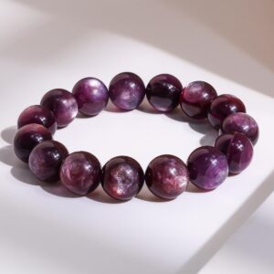 14/15MM Genuine Natural Lepidolite Purple Round Big Size Beads Gemstone Bracelet For Man and Woman